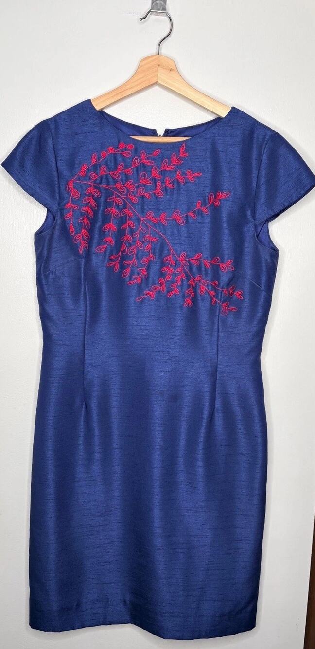 Preston & York Women's Blue Red Embroidered Sheath Dress Size 8